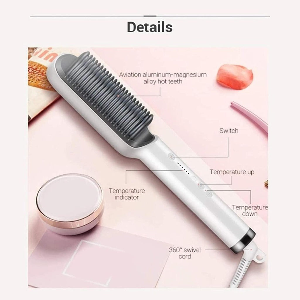 Professional Hair Straightener Brush — 20 Sec Fast Heat, Anti-Scald, Travel Ready