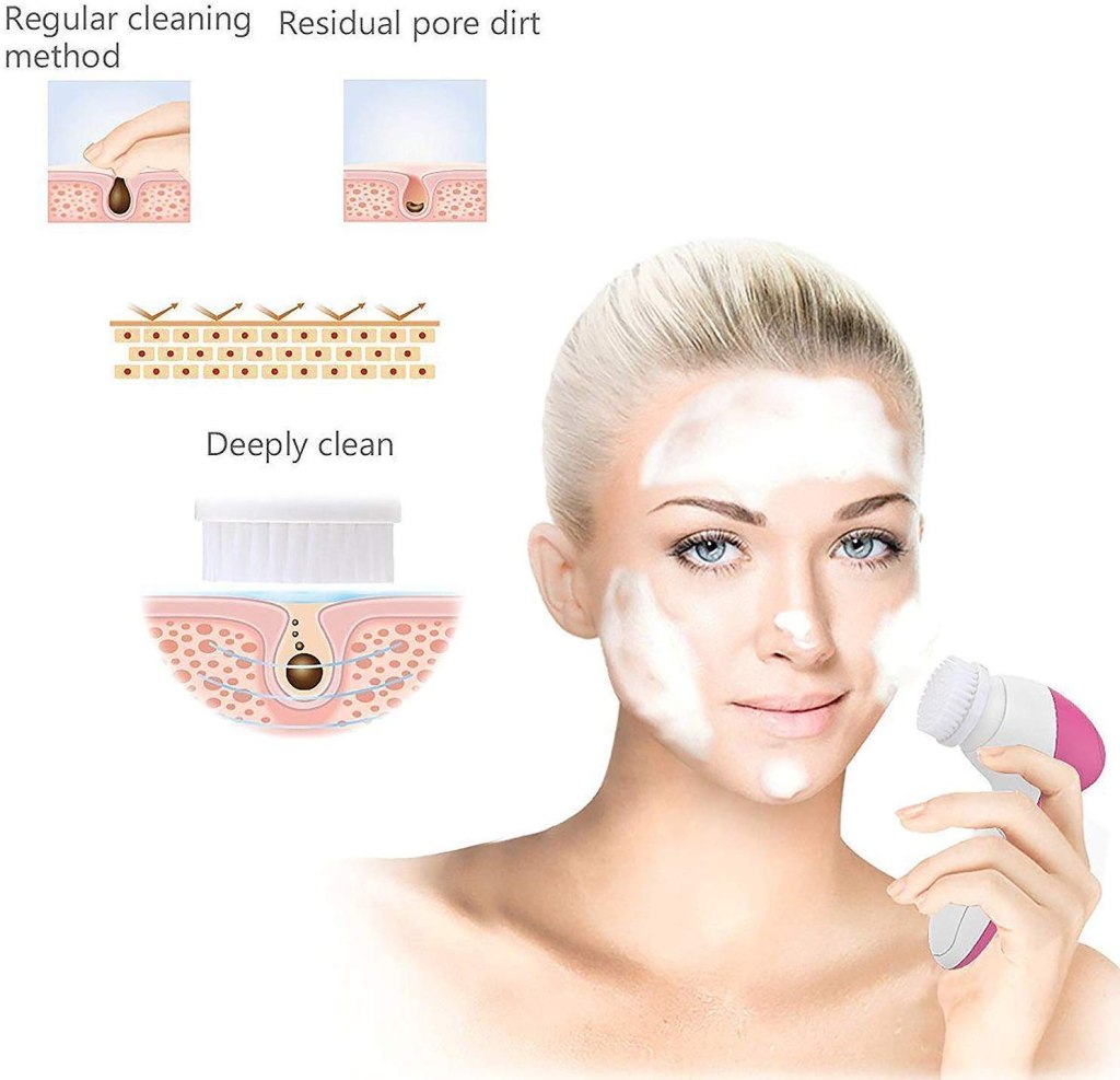 5 in 1 Face Massager for Women – Electric Facial Cleanser & Glow Booster