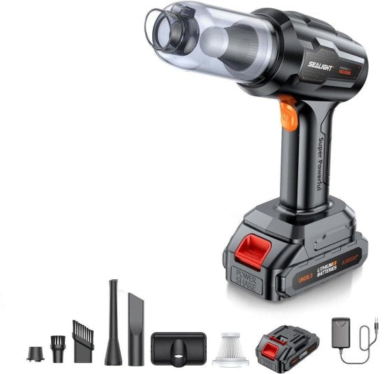 Handheld Car Vacuum Wireless, Portable car Vacuum Cleaner with Blower Battery for Home & Car, SEALIGHT Handheld Vacuum Cleaner, 21000Pa 9-in-1 Handheld Vacuum Cleaner Battery