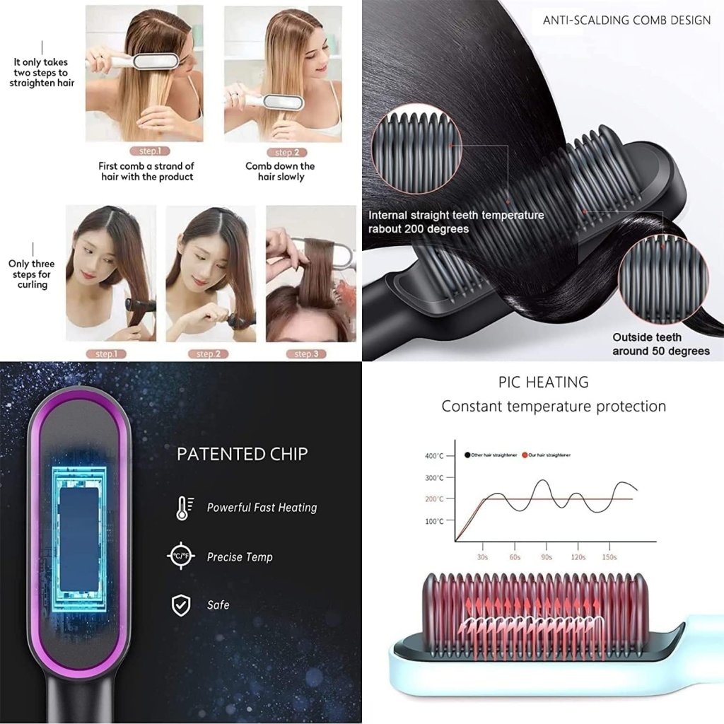 Professional Hair Straightener Brush — 20 Sec Fast Heat, Anti-Scald, Travel Ready